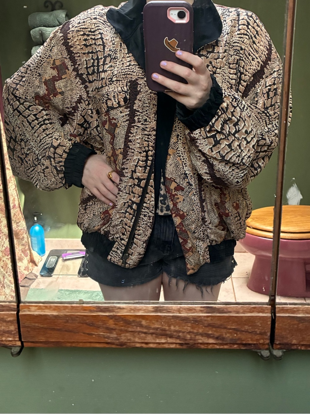 Vintage 100% silk animal print jacket size Large